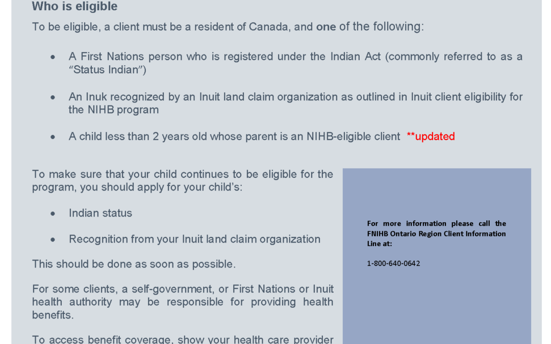 Updated Eligibility for Non-Insured Health Benefits