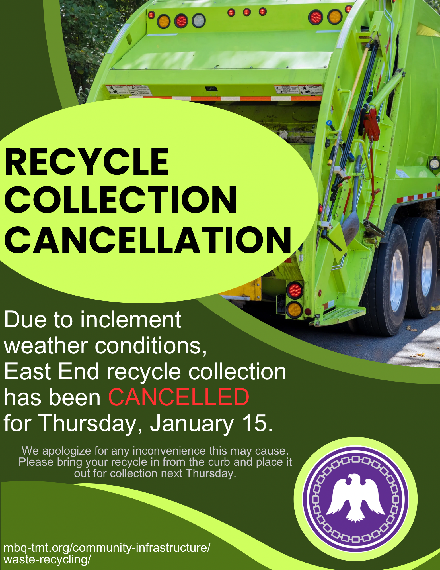 Recycle Collection Cancellation – Thursday, January 15