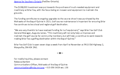Government of Canada Supports Maintenance at Briar Fox Golf Club