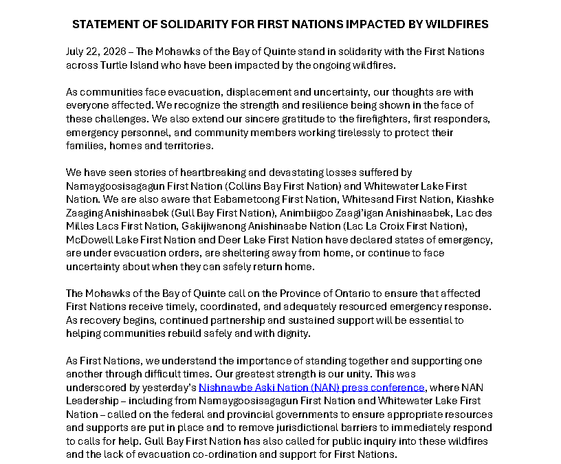 Statement of Solidarity for First Nations Impacted by Wildfires