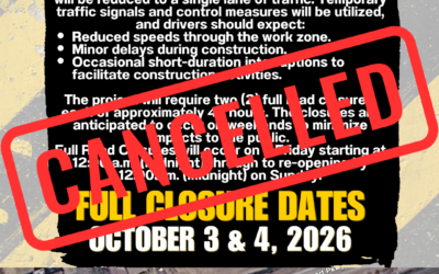 October 3 & 4 Full Closure of Airport Parkway Cancelled